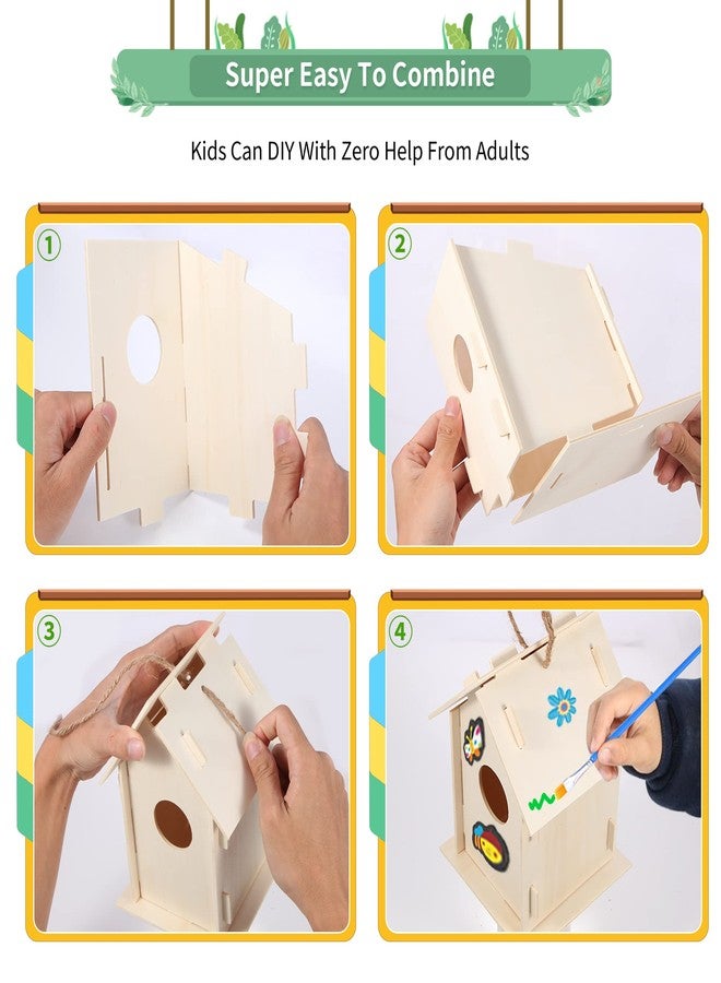 ILHSTY 12 Pack Large DIY Bird Houses Kits for Kids, Kids Craft Kits Wood Houses for DIY Crafts Class Party, 12 Birdhouse Kits with 12 Paint Strips & Paintbrushes & Stickers for Children to Build & Paint (12) - Image 4